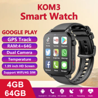XUESEVEN KOM3 4G LTE smartwatch SIM card Android 9.1 4GB+64GB WIFI 1.99'HD AMOLED screen camera GPS Google Store Sport Men Watch