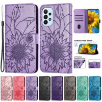 A52s 5G SM-A528B Case on For Samsung Galaxy A52S A 52 A72 A12 A32 A22 5G Case Sunflower Pattern Flip Wallet Book Cover Coque