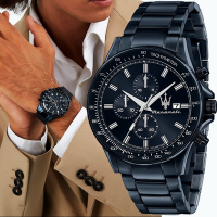 MASERATI 瑪莎拉蒂 Sfida 超跑綻藍三眼計時手錶 送禮推薦-40mm R8873640023