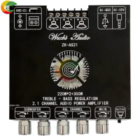 ZK-AS21 2.1 channel TPA3255 Bluetooth digital power amplifier board module high bass subwoofer 220WX2+350W power amplifier board