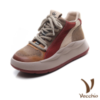 【Vecchio】真皮板鞋 高筒板鞋/真皮頭層牛皮繽紛彩色拼接復古休閒高筒板鞋(黃)