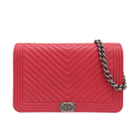 【二手名牌BRAND OFF】CHANEL 香奈兒 紅色 荔枝紋牛皮 BOY WOC 肩背包 AP1117