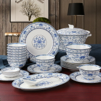 青花瓷骨瓷餐具碗碟套裝高檔家用中式套碗陶瓷中國風碗筷餐盤禮盒