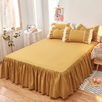 床裙 黃色床罩床裙式單件水洗棉全包床圍裙罩防滑公主風床套三件套秋冬【CW06943】