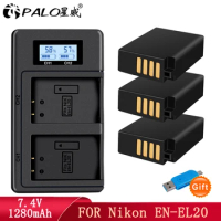 PALO EN-EL20a EN-EL20 Battery + LCD USB Dual Charger for Nikon Coolpix P1000 P950 1 J1 J2 J3 DL24-500 Nikon1 AW1 V3 S1 A1