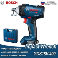 Bosch Impact Wrench 18V Brushless Lithium 400N.m High Torque Rechargeable GDS 18V-400 Electric Wrench Cordless Power Tools