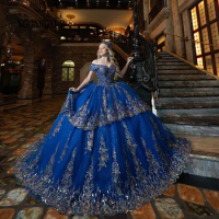 New In Blue Ball Gown Mexican Quinceanera Dress 2024 Sparkly Princess Prom Sweet 15 16 Years Old Miss XV Birthday Pageant Dress