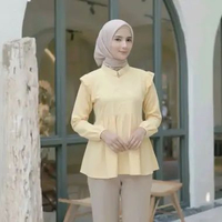 Amanda Blouse Ruffle Wanita Elegant Kemeja Linen Premium/ Atasan wanita hijab Lengan Panjang warna X