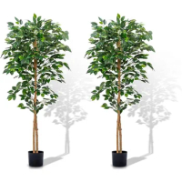 Faux Plants Artificial Ficus Trees Eucalyptus Trees With Silk Leaves Fake Moss and Sturdy Nursery Pot Upgraded Ficus Tree) Plant
