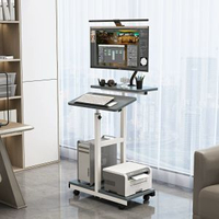 全城熱賣 - 家用臺式電腦桌筆記本桌站立式辦公臺手動升降移動簡約電腦架白架灰色桌面（機械臂款）