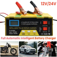 12/24V Car Battery Charger 110V-250V 3-150AH Automatic Intelligent Pulse Repair for Car Motorcycle Lead Acid Battery Agm Gel Wet