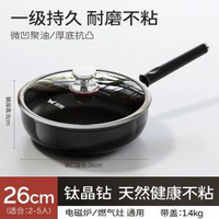 鈦無塗層平底鑊不粘鍋家用牛排電磁爐煤氣灶不沾深煎鍋專用炒菜鍋-26cm【持久不粘/煎炒兩用】2-4人使用. 均碼-款式3