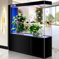 The new ultra-clear glass bottom filter fish tank is integrated with a rectangular aquarium with an entrance screen partition