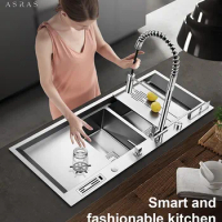 Asras 12050P 304 luxury handmade kitchen sink defrosting water sprinkler with tap accessories drainer DHL