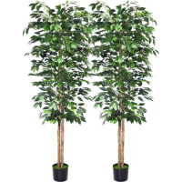 Faux Plants Artificial Ficus Trees Eucalyptus Trees with Silk Leaves Fake Moss and Sturdy Nursery Pot,6Ft -2Packs, Ficus Tree