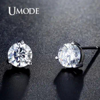 UMODE Cute 0.75ct CZ Stone White Gold Color Piercing Stud Earrings for Women Hot Boucle D'oreille Femme Bijoux UE0192