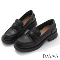 【DIANA】4cm柔軟水染牛皮交織扭轉設計牛津鞋(黑)