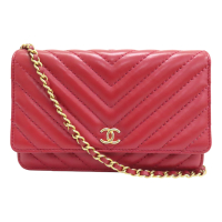【二手名牌BRAND OFF】CHANEL 香奈兒 紅色 山形紋 牛皮 鍊帶 WOC 肩背包 無卡