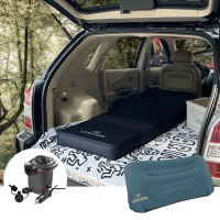 【LIFECODE】《3D TPU》單人車中床/異形充氣睡墊-酷黑+大尺寸充氣枕+INTEX車用幫浦
