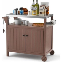 Portable Outdoor Grill Prep Table with Storage, Stainless Steel Tabletop Outdoor Kitchen Island, BBQ Cart with Wheels.