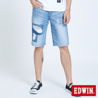 EDWIN 503 五袋式破壞加工 牛仔短褲-男-石洗藍