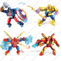 Marvel Superhero Spider-Man Iron Man Captain America Thanos Mech Armor Figure Building Blocks Classic Movie Model Brick Kids Toy