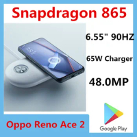 New Oppo Reno Ace 2 5G Cell Phone Dual Sim Fingerprint 6.5" 90HZ Snapdragon 865 Face ID 48.0MP Android 10.0 OTA 65W Charger NFC