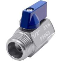 1/2" Mini Ball Valve High Pressure Resistant Female x Male 316 Stainless Steel Shut-Off Switch Silver Gas Valve Water,Oil,Gas