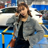 韓版時尚休閑外套女春秋袖口綁帶水洗氣質百搭修身顯瘦牛仔短外套1入