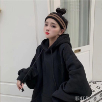 不起球加絨加厚霧霾藍衛衣女學生簡約百搭韓版寬松ins外套上衣女