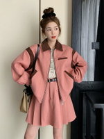 粉色半身裙兩件套女春秋季氣質正韓高級感棒球服套裝
