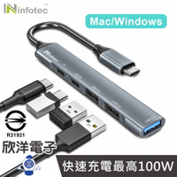 ※ 欣洋電子 ※ infotec 集線器 Type-C 鋁合金 5埠 HUB集線器 (INF-IP-P50) 適用手機 隨身碟 讀卡機 電腦 筆電 電子材料