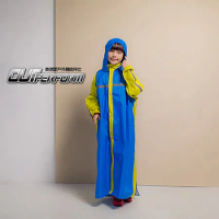 OutPerform-頂峰360度全方位兒童前開背包雨衣-藍/芥末黃