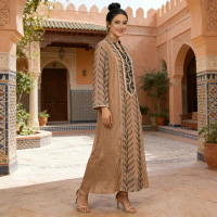 Đầm thêu họa tiết Eid Djellaba, abaya Dubai, caftan dành cho phụ nữ Hồi giáo, đính sequin, jalabiya 