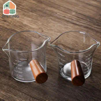Espresso Measuring Cups With Wooden Handle Double Spouts Measuring Triple Pitcher Milk Cup Espresso Shot Glass With Scale