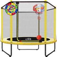 60" Trampoline for Kids, 5ft Mini Toddler Indoor &amp; Outdoor Trampoline with Net, Basketball Hoop &amp; Dart Board, Birthday
