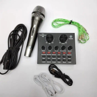 Alat karaoke Sound card V8 Mixer Bluetooth SoundCard V8 Audio USB External Soundcard Black Metal Lap