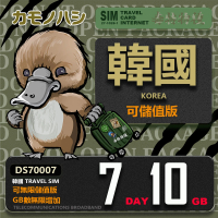 【鴨嘴獸 旅遊網卡】Travel Sim 韓國 網卡 7天 10GB 旅遊卡 漫遊卡(韓國網卡 韓國上網)