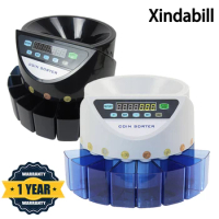xindabill Blue Mixed Coin Value Sorter Euro Coin Counter For European Market Coins Counting machine with 8 money tube