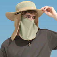Men's Hat Anti-UV Bucket Hat Fisherman's Hat Sun Protection 360° Panama Sun Hat Summer Hat Face Protection Mask Shawl Visor