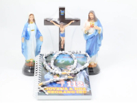 Paket Doa Katolik Lengkap – Patung Yesus & Maria 15cm, Buku 112 Doa, Rosario Marmer & Salib Duduk 18