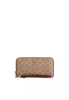 COACH Coach Long Zip Around Wallet Signature Canvas In Tan Brown CW778