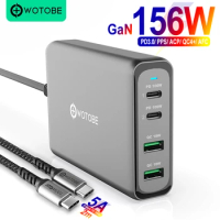 WOTOBE 156W GaN Charger USB-C Power Adapter,4-port PD100W PPS 65W 45W QC4.0 for MacBook iPad iPhone Samsung HUAWEI MiBook Laptop