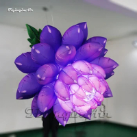 Personalized Hanging Lighting Inflatable Succulent Plant flower 2m/3m Purple Air Blown Blooming Flower Balloon For Wedding Event