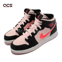 Nike 休閒鞋 Air Jordan 1 Mid GS 女鞋 經典款 喬丹一代 皮革 大童 穿搭 黑 粉 554725604