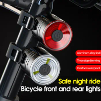 2024 New Front Rear Lights Set 3 Modes LED Cycling Headlight Taillight Waterproof Lantern Aluminum Alloy Bike Accessories