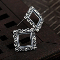 Earring Settings (9x9mm Square Blank) Thai Sterling Silver Rhinestone Earring Component for Rectangle Cabochons E227B