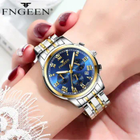 FNGEEN Women Wrist Watch Original Watches for Ladies Auto Date Waterproof Stainless Steel Luxury Elegant Quartz Woman Wristwatch