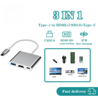 อะแดปเตอร์สายเคเบิลตัวแปลง Type-C, 3in1, รองรับ USB 3.1, HDTV และ HDMI, พอร์ต USB 3.0, การชาร์จ 87W,