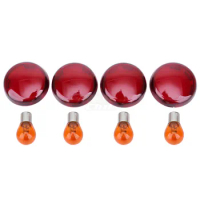 2/4 X Red Turn Signals Light Lens Cover With Light Bulb For Harley Sportster 883 1200 XL 48 72